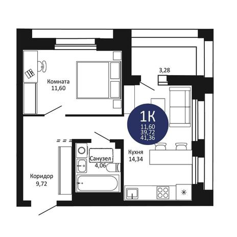 Вариант №15168, 1-комнатная квартира в жилом комплексе Семейный квартал
