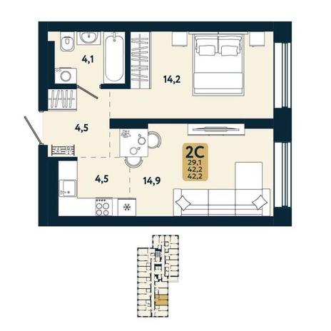 Вариант №15139, 2-комнатная квартира в жилом комплексе 
