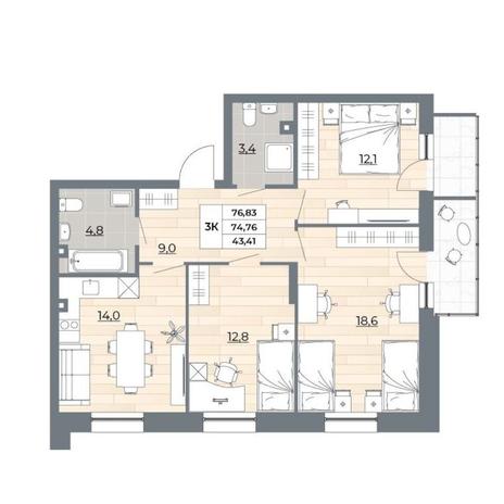 Вариант №11444, 3-комнатная квартира в жилом комплексе 