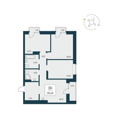 Вариант №12456, 3-комнатная квартира в жилом комплексе Tesla Park
