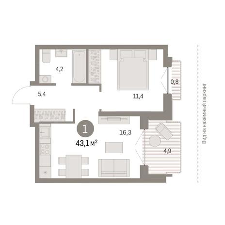 Вариант №11790, 1-комнатная квартира в жилом комплексе Европейский Берег