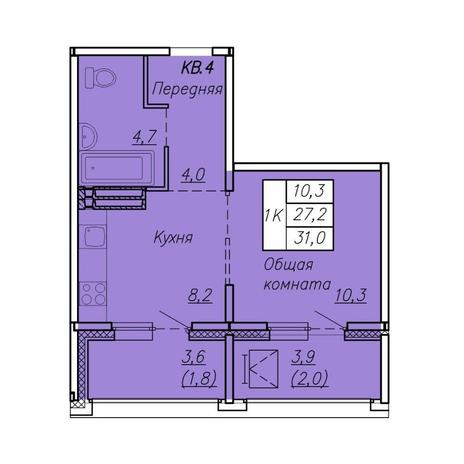 Вариант №8669, 1-комнатная квартира в жилом комплексе 