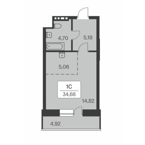 Вариант №8476, 1-комнатная квартира в жилом комплексе Акация на Кедровой