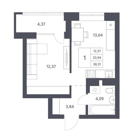 Вариант №11532, 1-комнатная квартира в жилом комплексе 