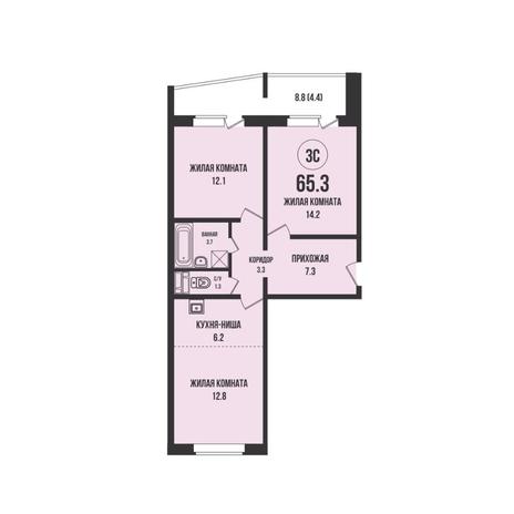 Вариант №13143, 3-комнатная квартира в жилом комплексе 