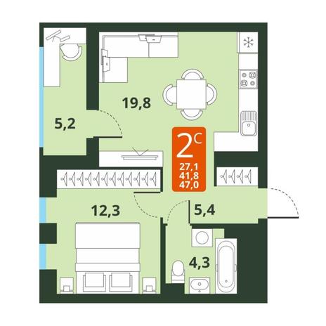 Вариант №13818, 2-комнатная квартира в жилом комплексе 