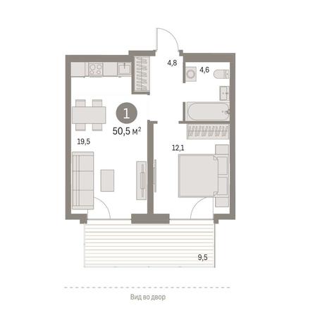 Вариант №11357, 1-комнатная квартира в жилом комплексе Квартал на Никитина