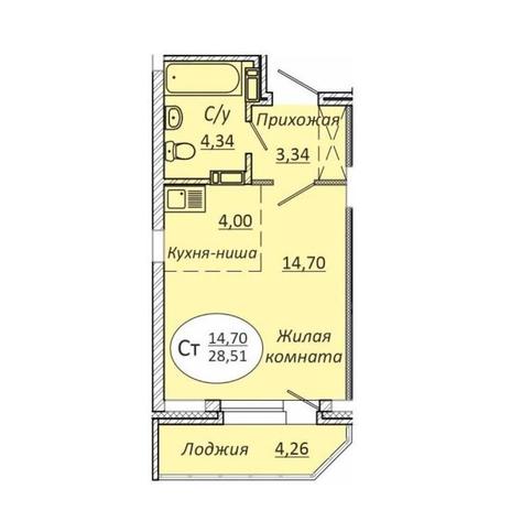 Вариант №10087, 1-комнатная квартира в жилом комплексе Комета-Октябрьский