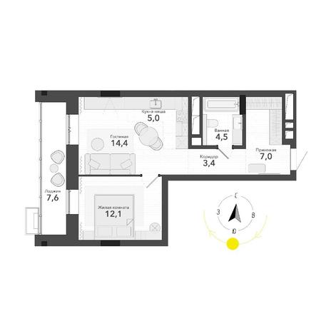 Вариант №14765, 2-комнатная квартира в жилом комплексе Авиатор