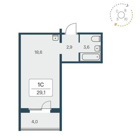Вариант №9383, 1-комнатная квартира в жилом комплексе Сосновый бор