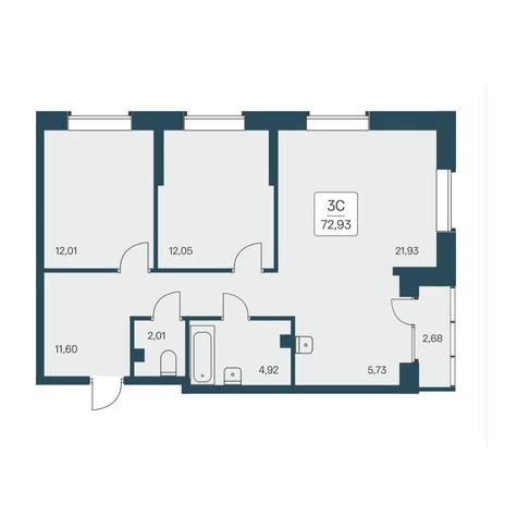 Вариант №12832, 3-комнатная квартира в жилом комплексе Расцветай на Обской