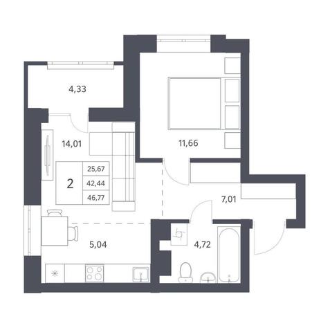 Вариант №11527, 2-комнатная квартира в жилом комплексе Беринг