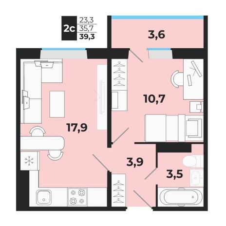 Вариант №13755, 2-комнатная квартира в жилом комплексе 