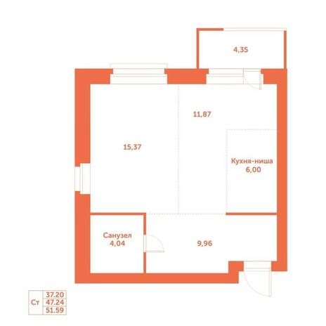 Вариант №15247, 1-комнатная квартира в жилом комплексе Спектр