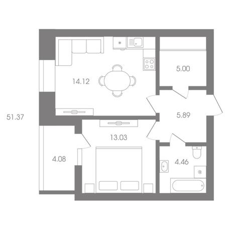 Вариант №6931, 2-комнатная квартира в жилом комплексе 