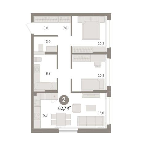 Вариант №9051, 2-комнатная квартира в жилом комплексе 
