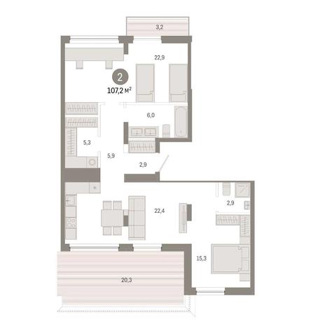Вариант №14930, 2-комнатная квартира в жилом комплексе Европейский Берег