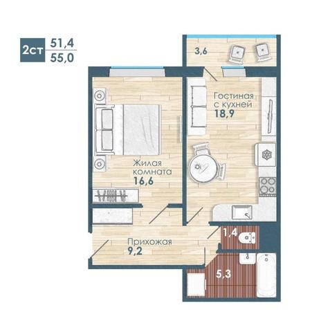 Вариант №15294, 2-комнатная квартира в жилом комплексе Promenade