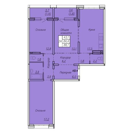 Вариант №7429, 4-комнатная квартира в жилом комплексе Акварельный 3.0