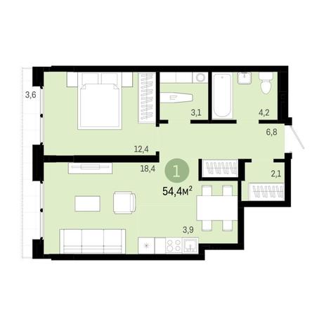 Вариант №6869, 2-комнатная квартира в жилом комплексе Енисей