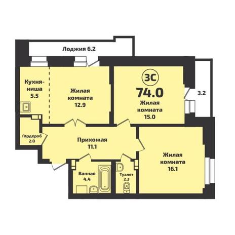 Вариант №8849, 3-комнатная квартира в жилом комплексе Расцветай на Авиастроителей