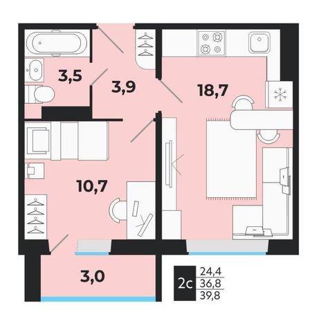 Вариант №13758, 2-комнатная квартира в жилом комплексе 