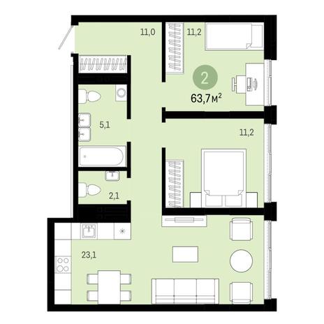 Вариант №6848, 3-комнатная квартира в жилом комплексе 