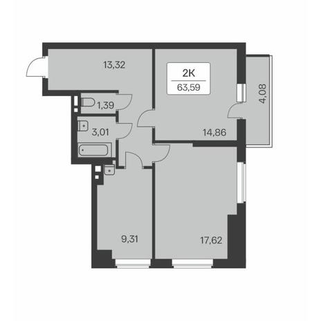 Вариант №8560, 2-комнатная квартира в жилом комплексе 