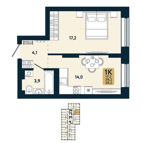 Вариант №15115, 1-комнатная квартира в жилом комплексе Tesla Park