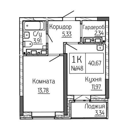 Вариант №9402, 1-комнатная квартира в жилом комплексе 