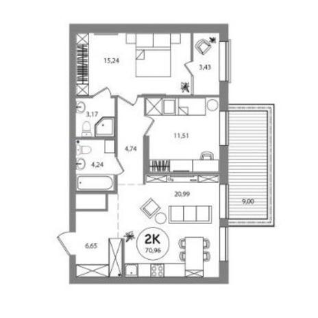 Вариант №9129, 2-комнатная квартира в жилом комплексе 