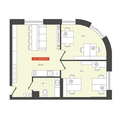 Вариант №13670, 3-комнатная квартира в жилом комплексе 