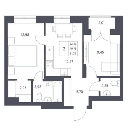 Вариант №14427, 2-комнатная квартира в жилом комплексе Основатели