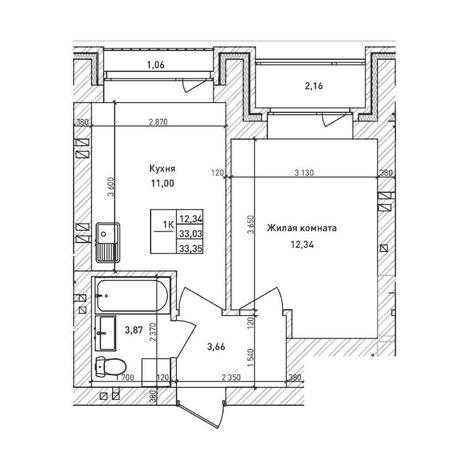 Вариант №14516, 1-комнатная квартира в жилом комплексе Дождь