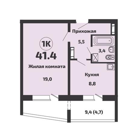 Вариант №11757, 1-комнатная квартира в жилом комплексе 
