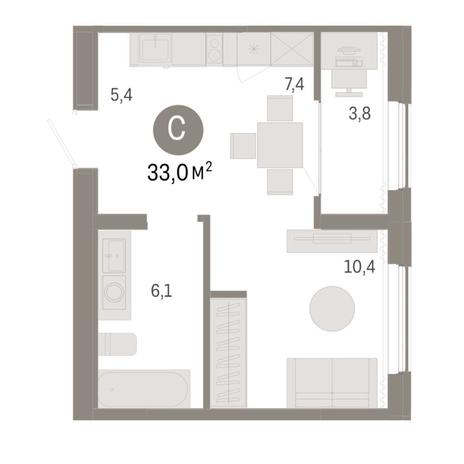 Вариант №8354, 1-комнатная квартира в жилом комплексе 