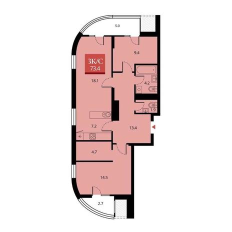 Вариант №10996, 3-комнатная квартира в жилом комплексе Расцветай на Обской