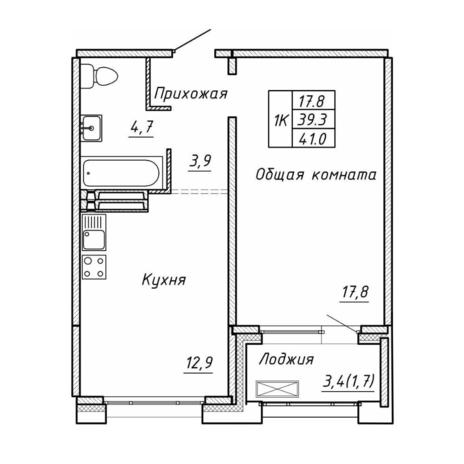 Вариант №17667, 1-комнатная квартира в жилом комплексе Гренландия