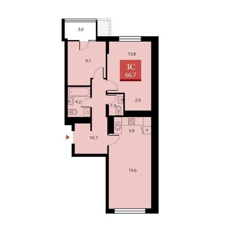 Вариант №11001, 3-комнатная квартира в жилом комплексе 