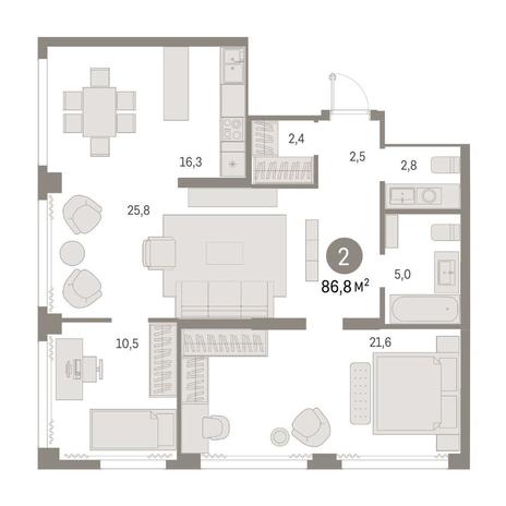 Вариант №14806, 2-комнатная квартира в жилом комплексе Grando