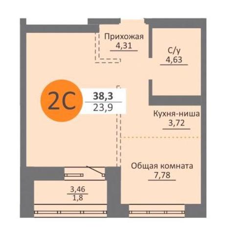 Вариант №11496, 2-комнатная квартира в жилом комплексе 