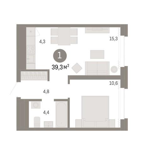 Вариант №9096, 1-комнатная квартира в жилом комплексе 