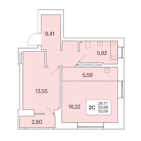 Вариант №6805, 2-комнатная квартира в жилом комплексе 