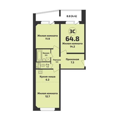 Вариант №14735, 3-комнатная квартира в жилом комплексе Квартал на Игарской