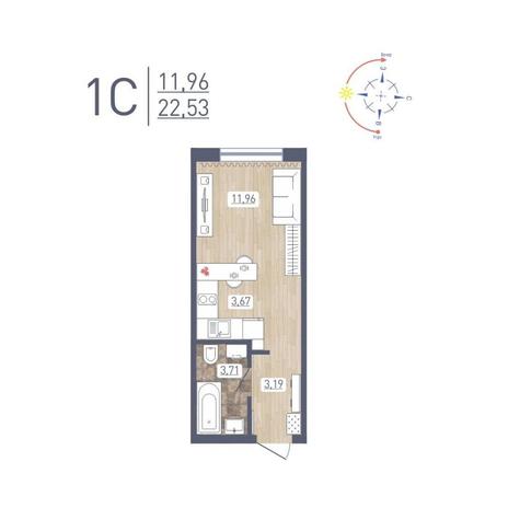 Вариант №12205, 1-комнатная квартира в жилом комплексе 