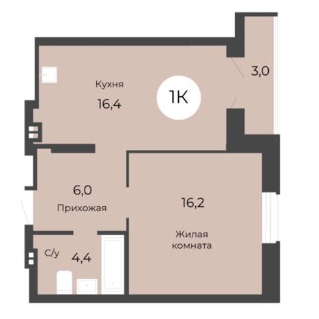 Вариант №5685, 1-комнатная квартира в жилом комплексе 
