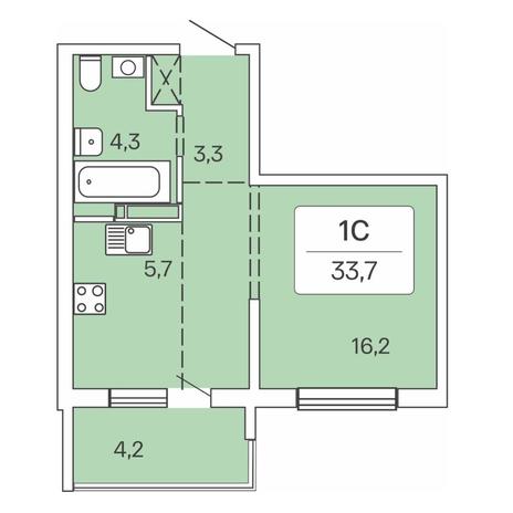 Вариант №7717, 1-комнатная квартира в жилом комплексе Дивногорский