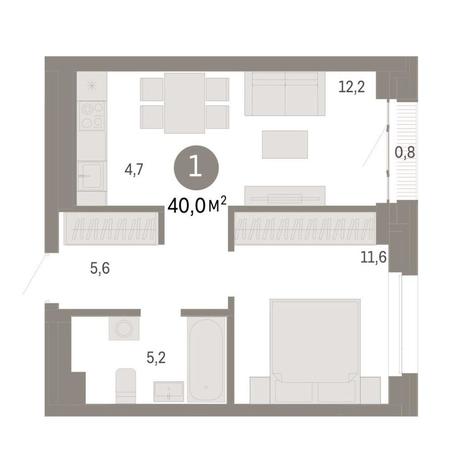 Вариант №9117, 1-комнатная квартира в жилом комплексе Беринг