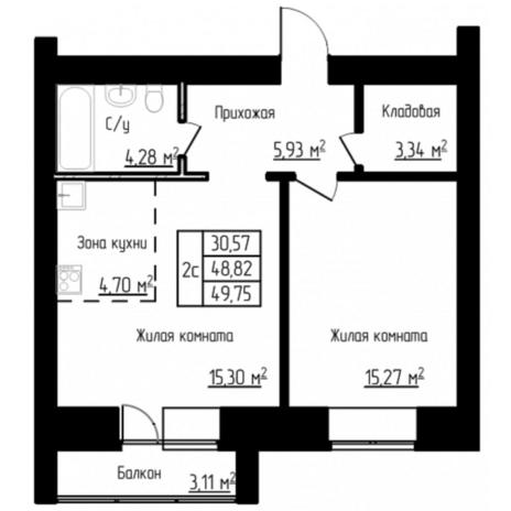 Вариант №4523, 2-комнатная квартира в жилом комплексе 