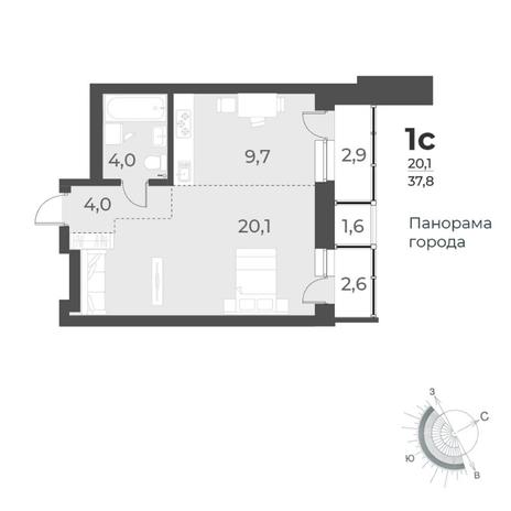 Вариант №8406, 1-комнатная квартира в жилом комплексе 